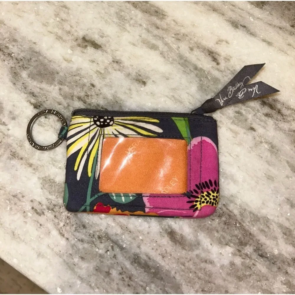 Vera Bradley Gray Floral Zip Coin ID Pouch - Picture 2 of 3